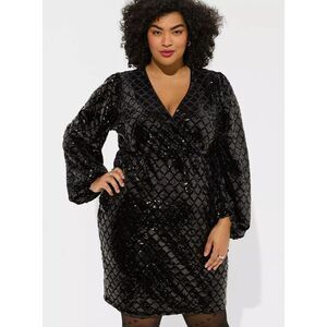 Size 20 Torrid black velvet sequin formal v neck faux wrap midi dress (10338)